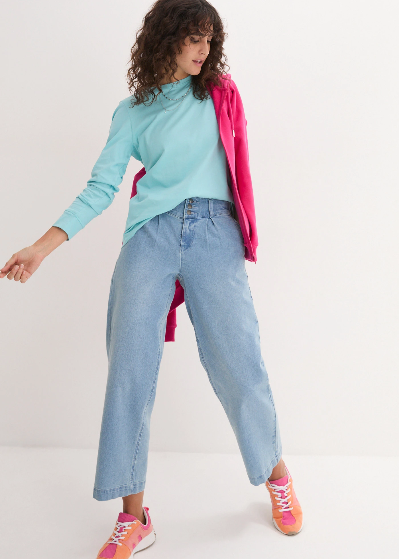 Longshirt met ronde hals, lange mouw (set van 5) • kristalroze+pastelmint+mat aqua+rooklila+wit • bonprix online shop