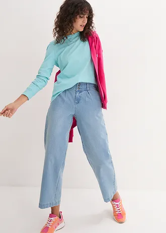 Longshirt met ronde hals, lange mouw (set van 5) • kristalroze+pastelmint+mat aqua+rooklila+wit • bonprix online shop