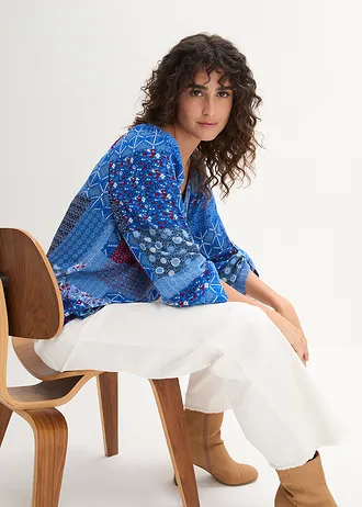 Tuniková halenka se zmačkaným efektem, dlouhý rukáv • enciánově modrá • bonprix obchod