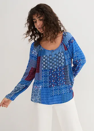 Tuniková halenka se zmačkaným efektem, dlouhý rukáv • enciánově modrá • bonprix obchod