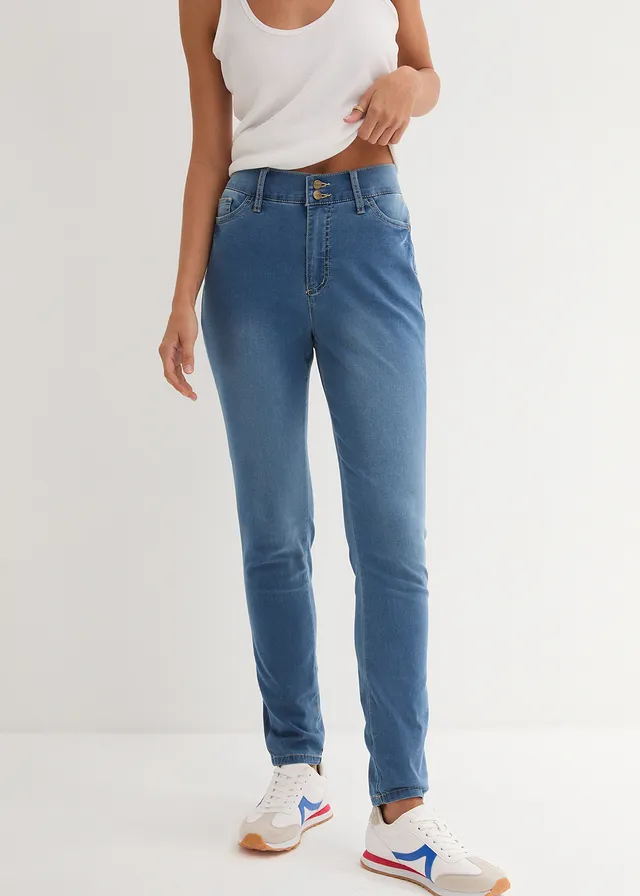 Jean slim taille haute, super extensible, Couleur: bleu denim used
