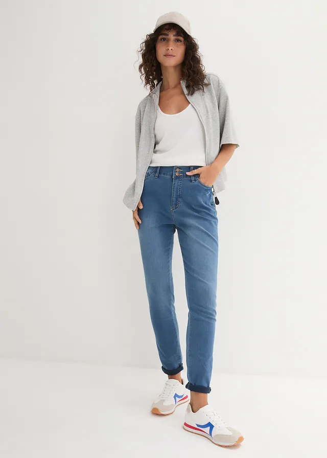 Slim Fit szuper sztrecccsfarmer, High Waist, szín: kék denim, használt hatású