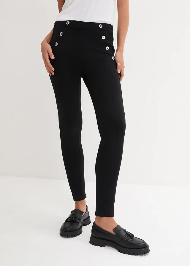 Legging confortable en Punto di Roma, Couleur: noir