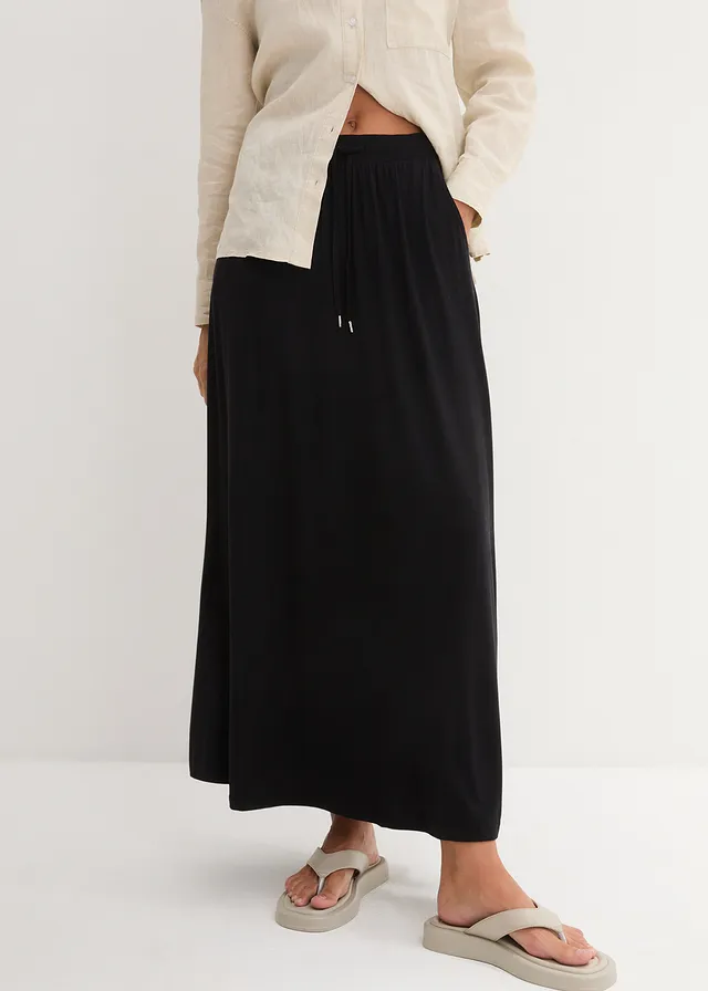Jersey rok van een viscose-mix, Kleur: zwart