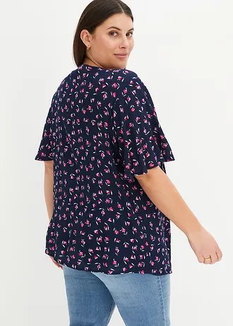 Tunika z čisté viskózy, barva: tmavě modrá s květy