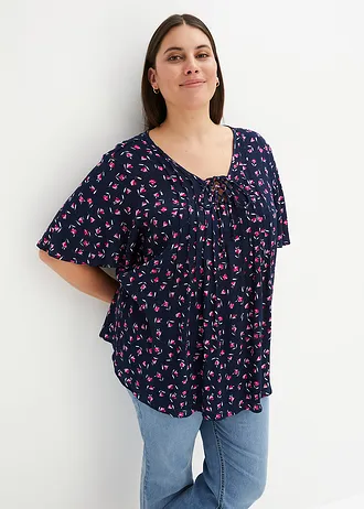 Tunika z čisté viskózy, barva: tmavě modrá s květy