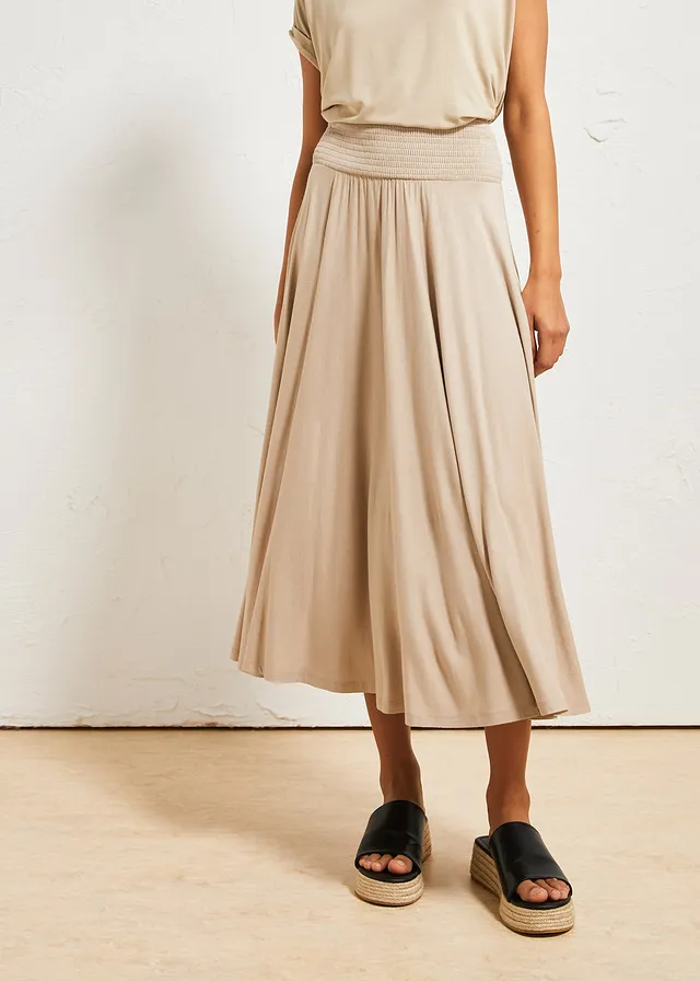 Jersey rok van een soepele viscosemix • sand • bonprix online shop