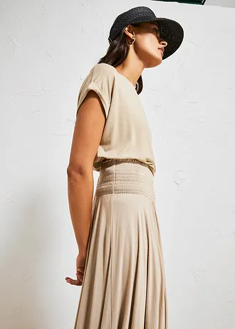 Žerzejová sukně ze splývavé viskózy • písková • bonprix obchod