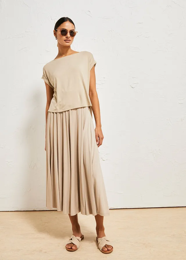 Jersey rok van soepele viscose, Kleur: sand