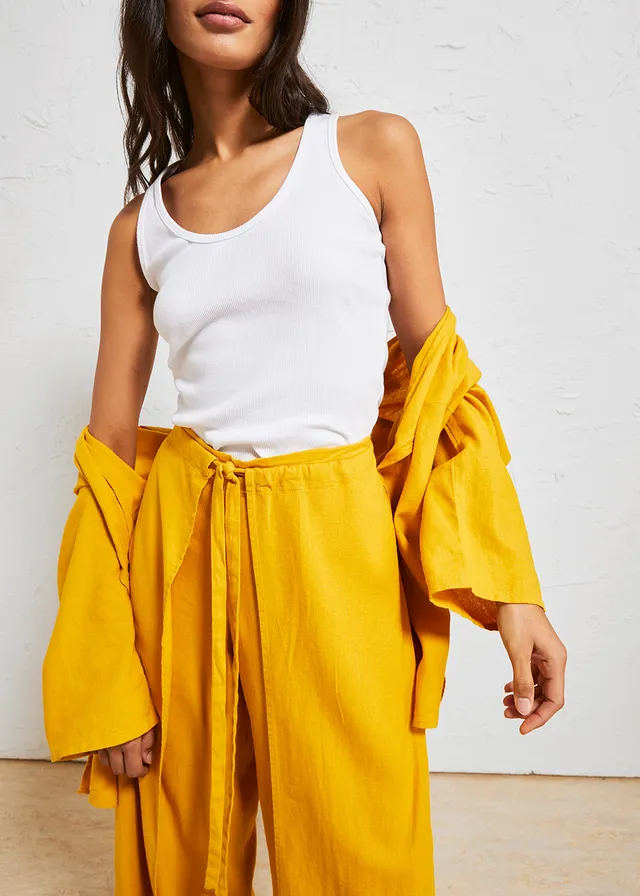 Pantalon palazzo en lin mélangé • ocre doré • product-page.page-title-suffix
