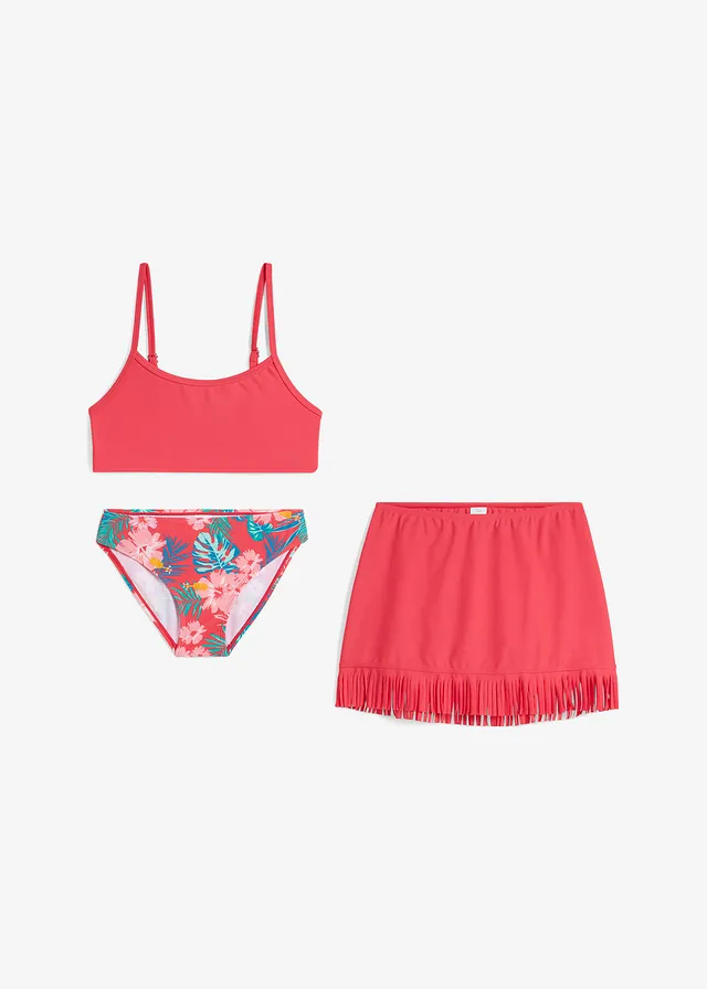 Bikini et jupe (ens. 3 pces), Couleur: rose hibiscus imprimé