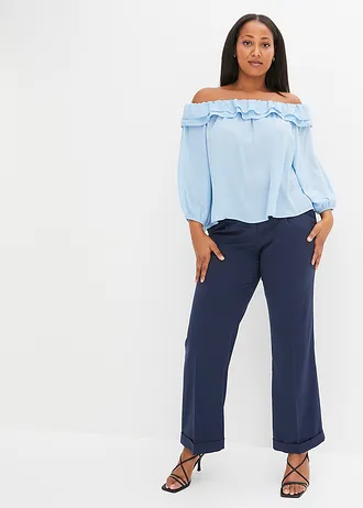 Carmen blouse van gerecycled polyester, Kleur: lichtblauw