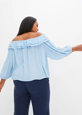 Carmen blouse van gerecycled polyester, Kleur: lichtblauw