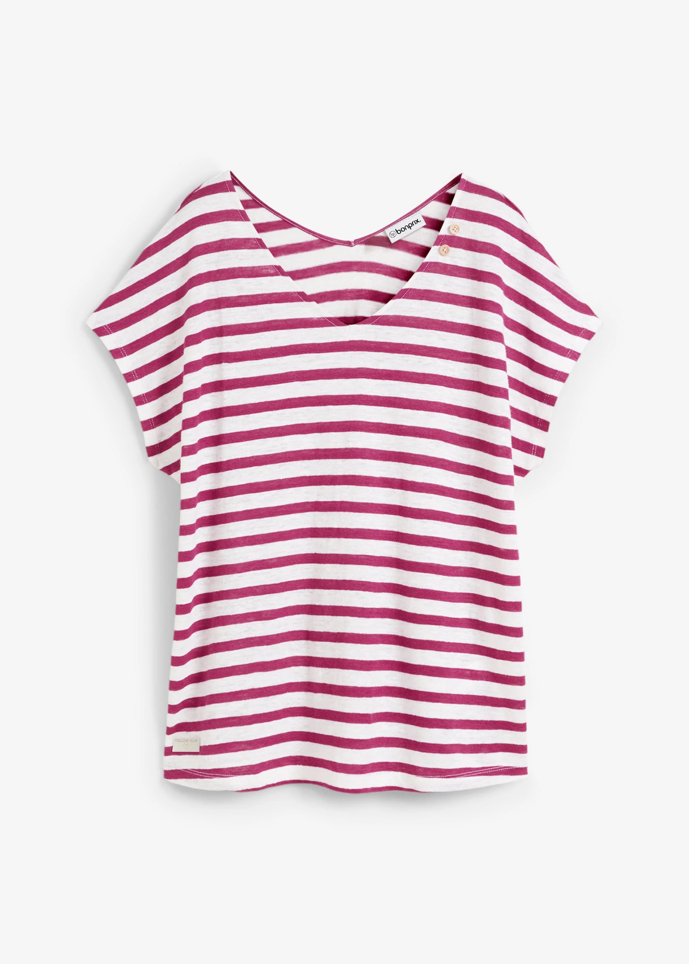 Tričko z čistého lnu, s netopýřími rukávy • fialová-bílá s proužky • bonprix obchod