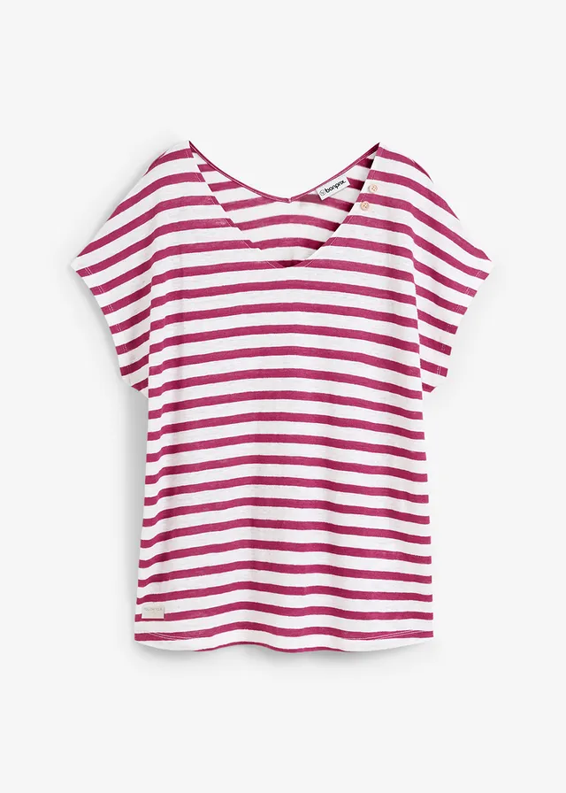 Tričko z čistého lnu, s netopýřími rukávy • fialová-bílá s proužky • bonprix obchod