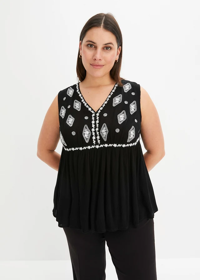 Blouse sans manches en viscose fluide, Couleur: noir