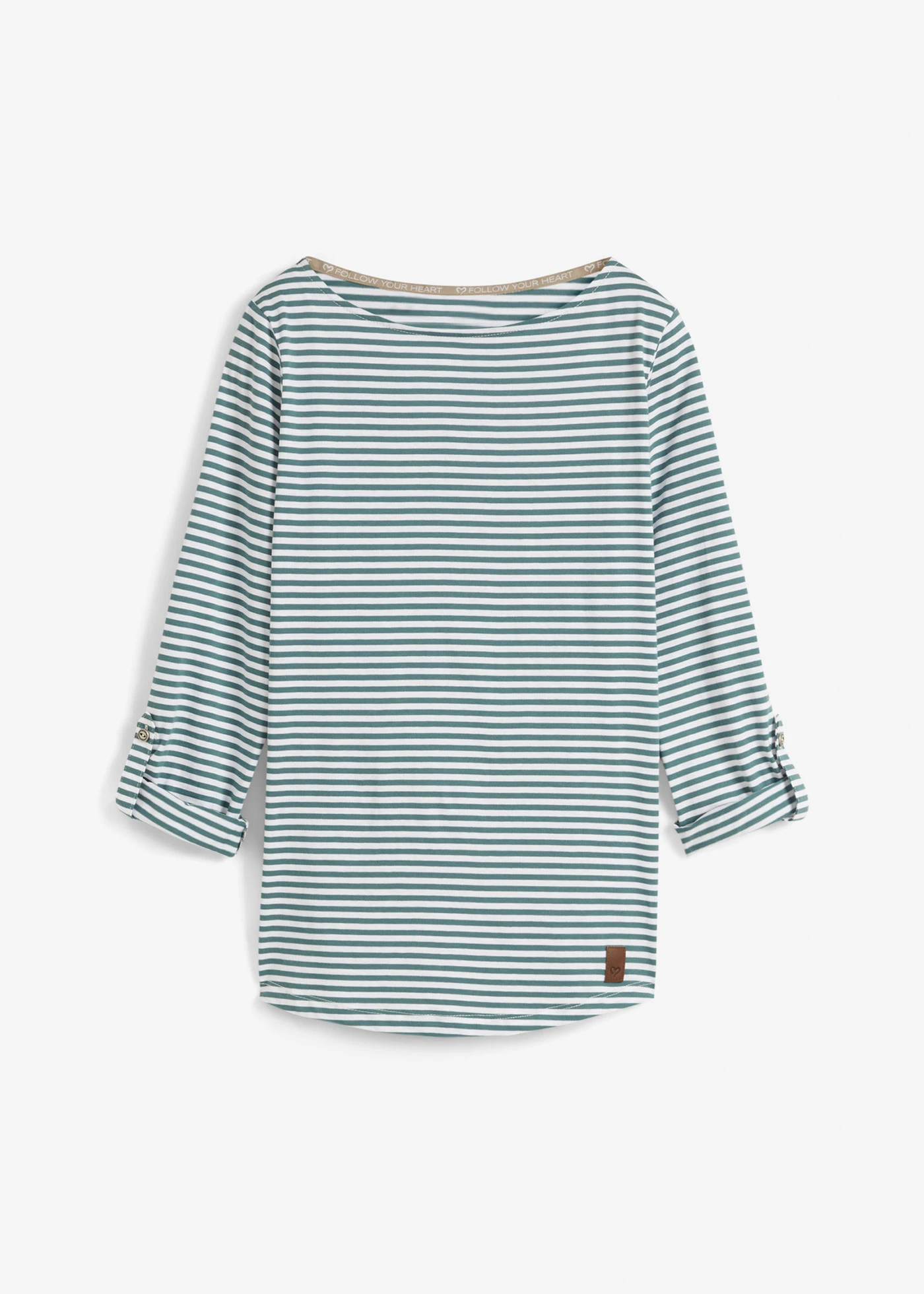 Bluzka z długim rękawem z czystej bawełny • zielony pieprz - biały w paski • sklep bonprix