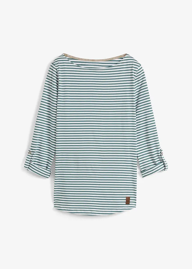 Bluzka z długim rękawem z czystej bawełny • zielony pieprz - biały w paski • sklep bonprix