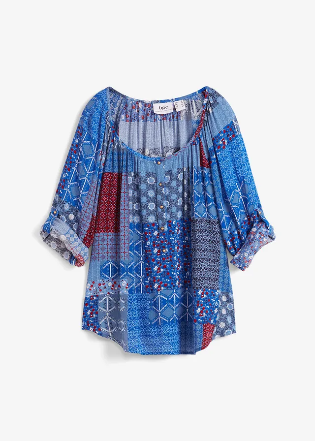 Tuniková halenka se zmačkaným efektem, dlouhý rukáv • enciánově modrá • bonprix obchod