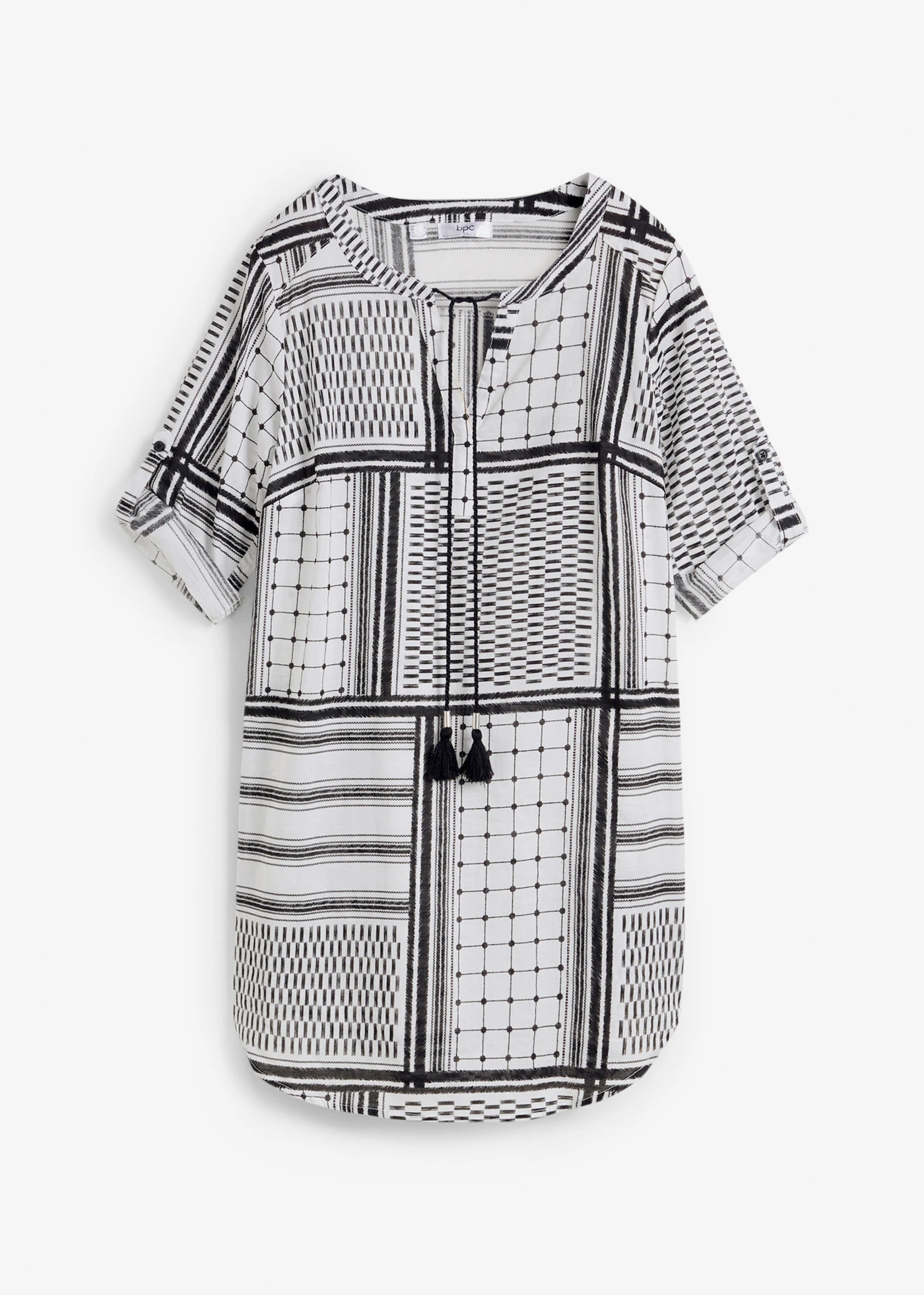 Tunică lungă, 100% din bumbac • negru/alb cu model • magazin bonprix