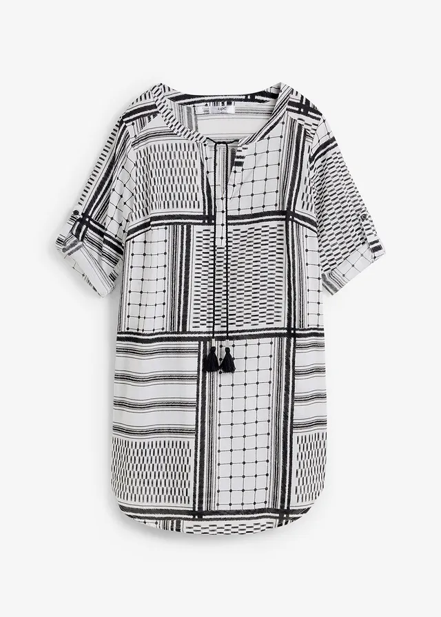 Tunică lungă, 100% din bumbac • negru/alb cu model • magazin bonprix
