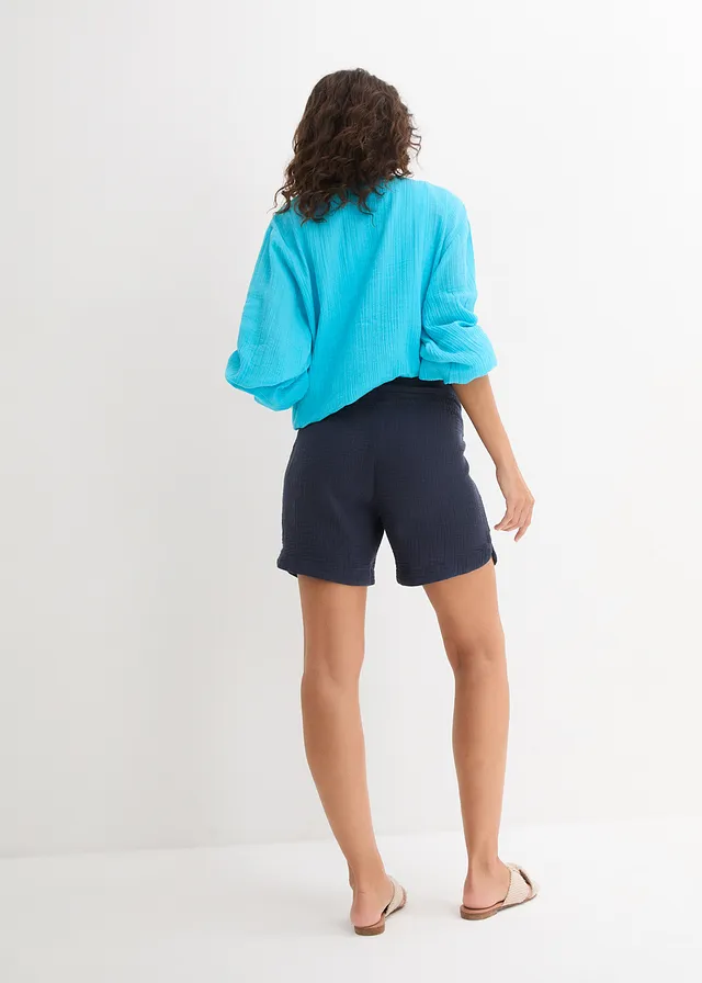 Short de grossesse en gaze 100% coton, Couleur: bleu foncé