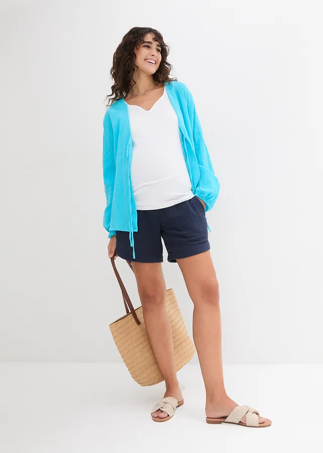 Mousseline zwangerschapsshort, Kleur: donkerblauw
