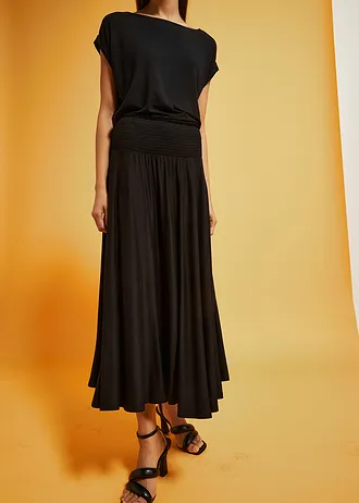 Jupe fluide en jersey viscose, Couleur: noir
