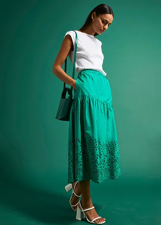 Midirok van puur katoen met broderie anglaise • mintgroen • bonprix online shop