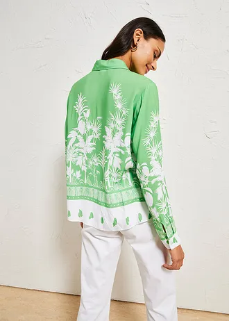 Chemisier en viscose fluide, dos plus long, Couleur: vert gazon/blanc imprimé