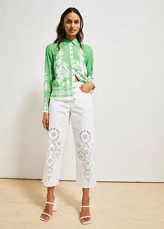 Blouse van soepele viscose, Kleur: meigroen/wit gedessineerd