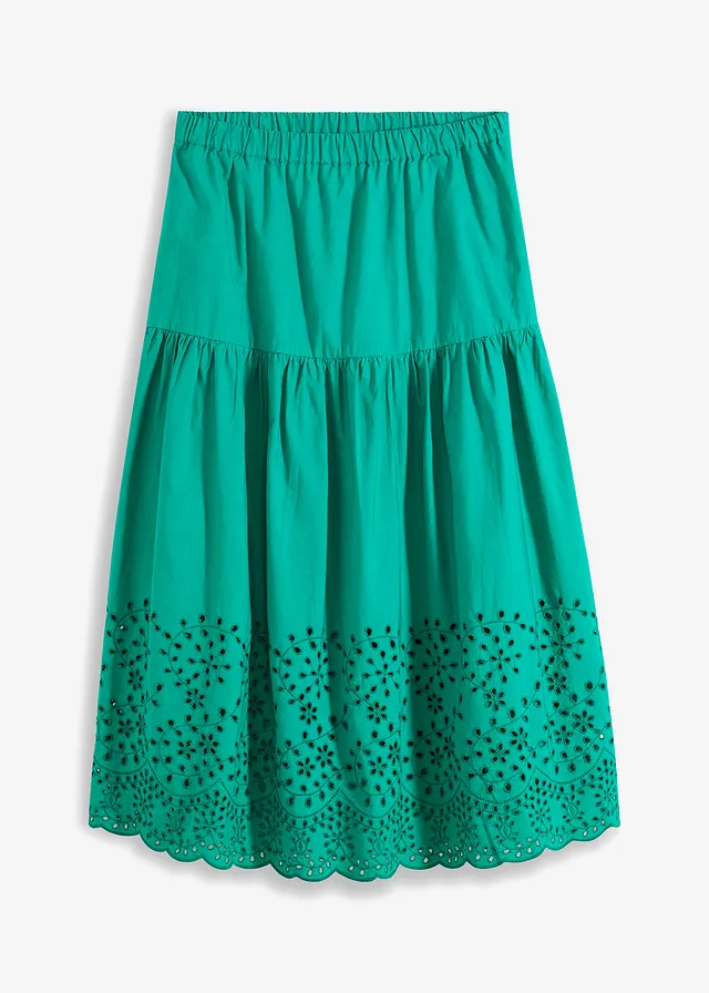 Jupe midi 100% coton avec broderies anglaises • vert menthe • Boutique bonprix