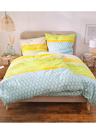 Parure de lit en linon, Couleur: bleu/vert/jaune