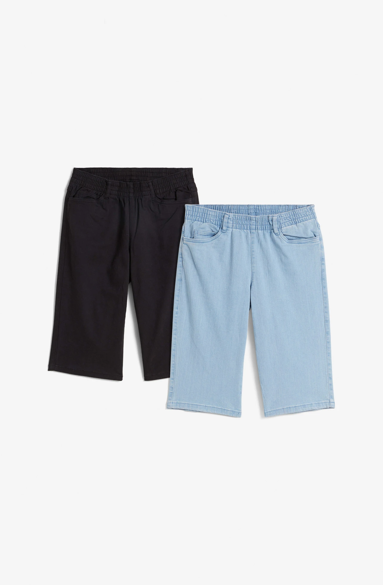 Stretchbermuda (set van 2) • zwart - lichtblauw denim • bonprix online shop