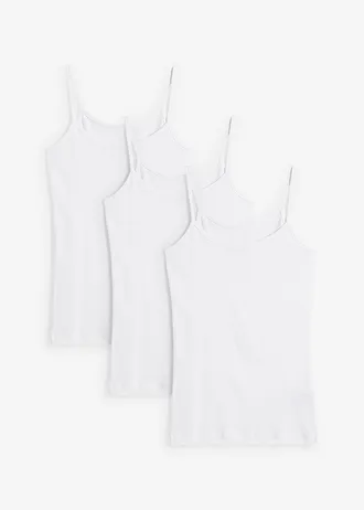 Top met spaghettibandjes van puur katoen (set van 3), Kleur: wit