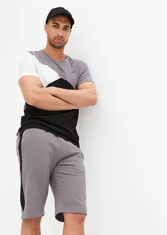 Tricou și bermude sport (set/ 2 piese) • gri fumuriu/alb/negru • magazin bonprix