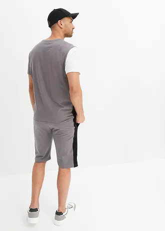 T-shirt en sweat bermuda (2-dlg. set), Kleur: rookgrijs-wit-zwart