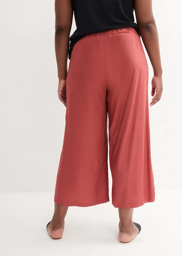 Pantalon large en viscose fluide, Couleur: brun marsala