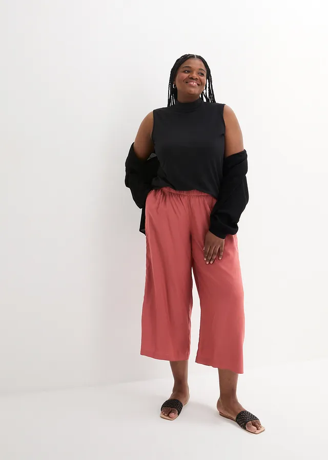 Wijde culotte van soepele viscose, Kleur: marsala