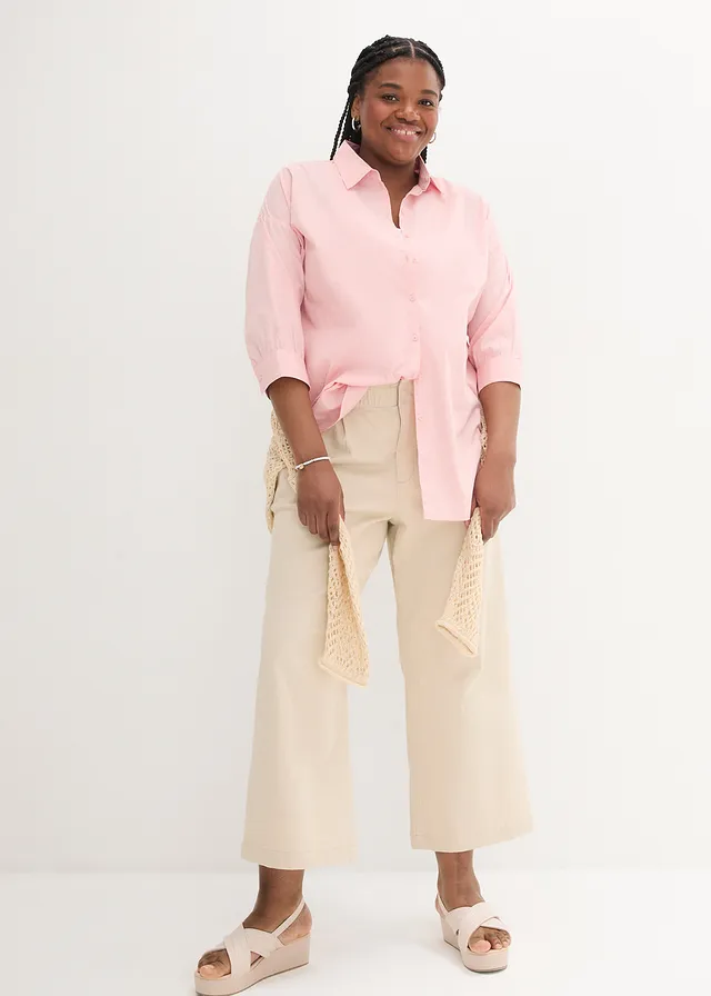 Oversized blouse van katoen met 3/4 mouwen, Kleur: zoet roze