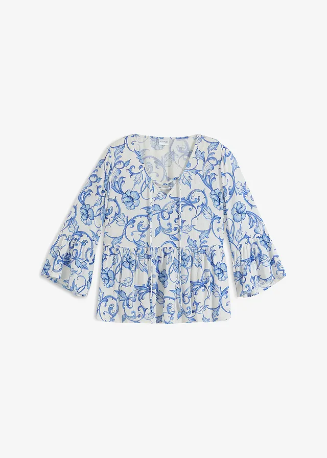Blouse en viscose texturée • blanc-bleu floral • Boutique bonprix