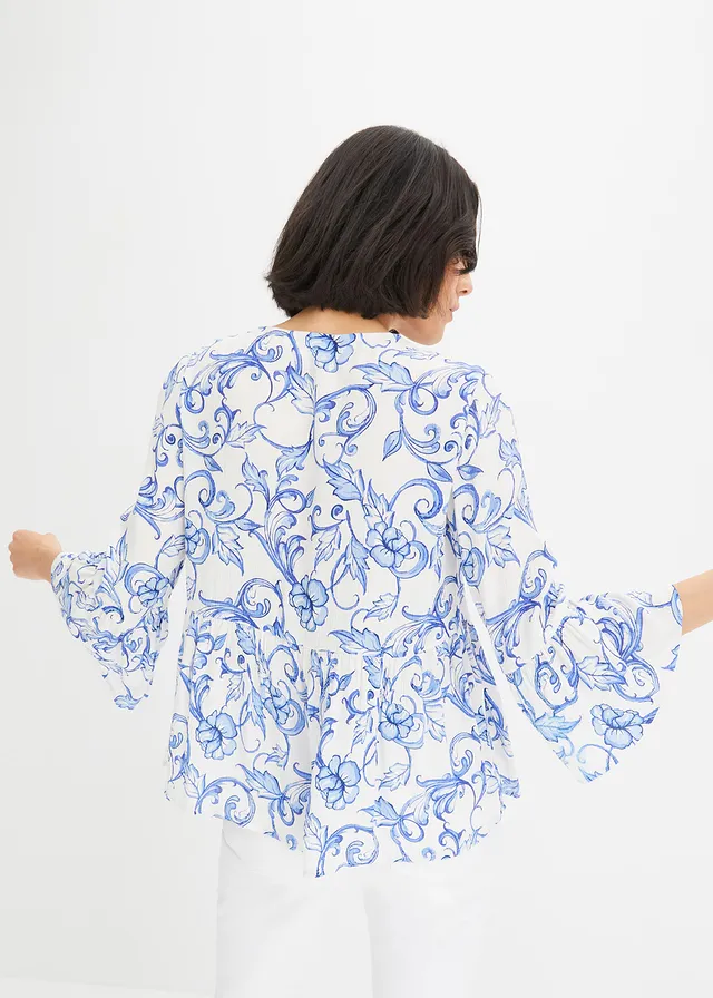 Blouse en viscose texturée • blanc/bleu floral • product-page.page-title-suffix