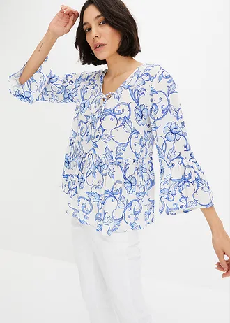 Tuniekblouse van gestructureerde viscose • wit-blauw • bonprix online shop