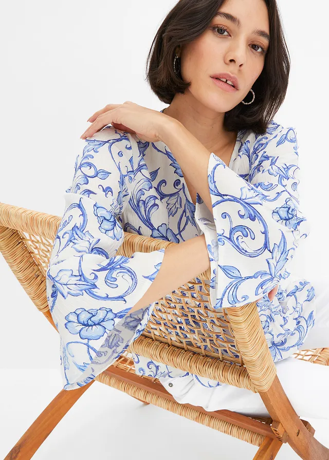Tuniekblouse van soepele viscose • wit-blauw gebloemd • product-page.page-title-suffix