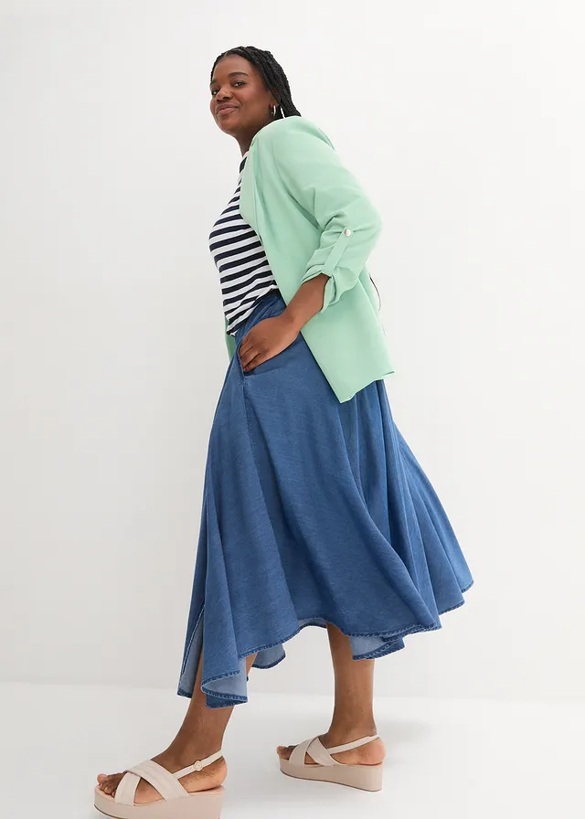 High waist spijkerrok van biologisch katoen met comfortband, Kleur: blauw denim