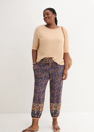 Kalhoty bez zapínání, ze splývavé viskózy, barva: tmavě modrá