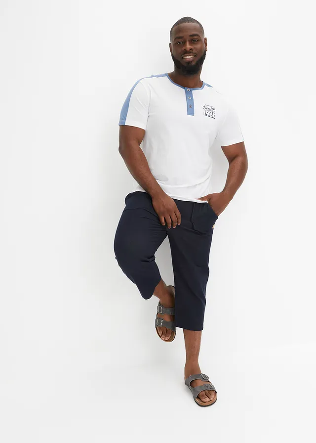 3/4 sweatpants in denim look met comfortband, Kleur: donkerblauw