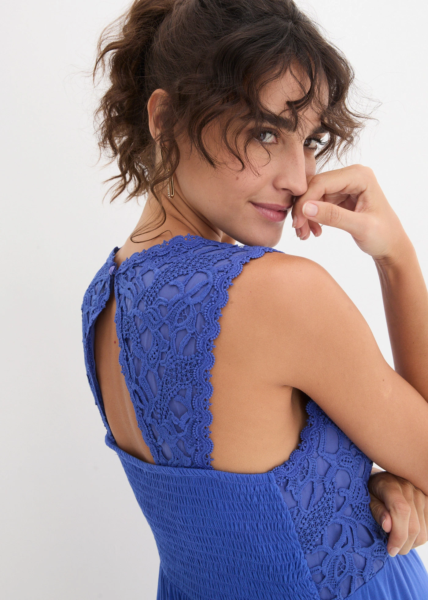 Zwangerschapsjurk met kant en elastische rug • blauw • bonprix online shop