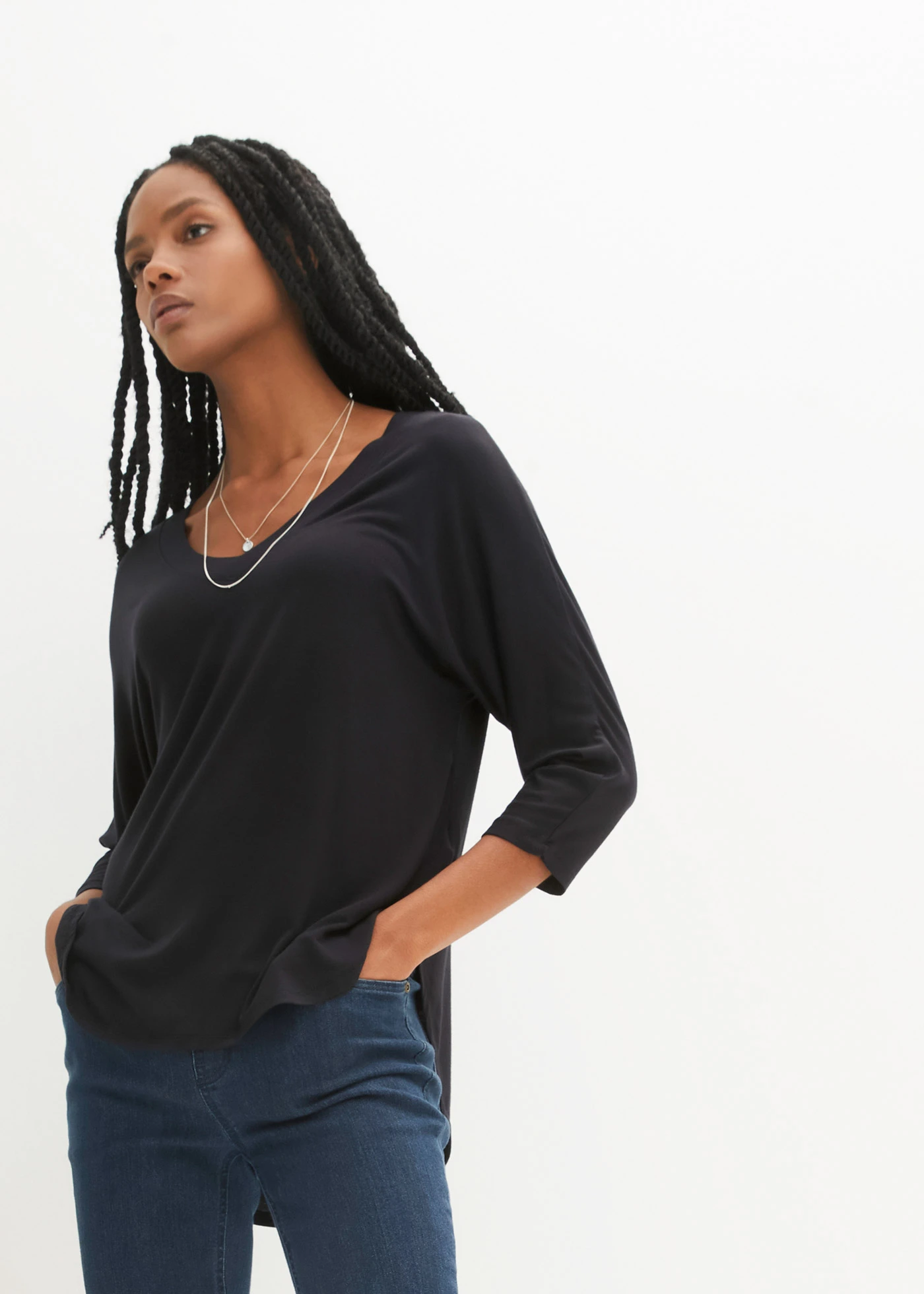 Shirt in een mix van viscose en elastan • zwart • bonprix online shop