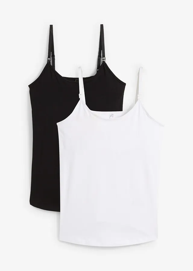Lot de 2 débardeurs de grossesse et d'allaitement, Couleur: noir + blanc